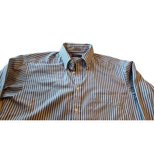 Rochester Mens Pin-Point Oxford Blue‎ Striped Button Shirt Size 17-37 Tall
